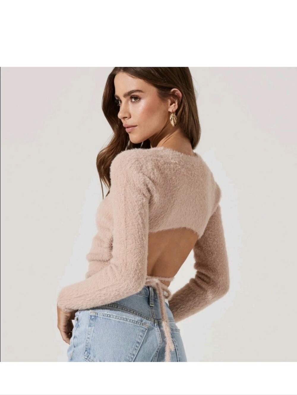 Astr The Label Blush Open-Back Fuzzy Knit Top,Size S